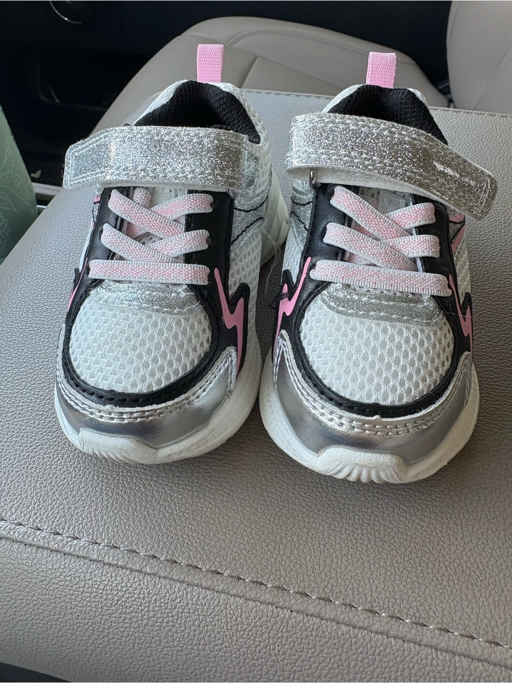 Toddler Silver and Pink Athletic Sneakers - Velcro Strap